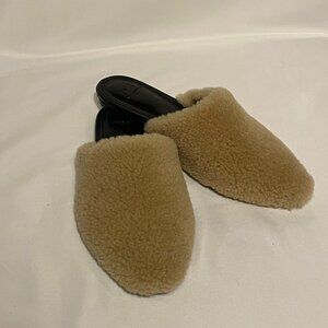 Marc Fisher Women's Size 6 Sabrina Fuzzy Tan Shearling Mules/Slides Pointed Toe